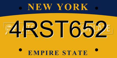 4RST652 New York License Plate