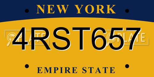 4RST657 New York License Plate