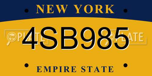 4SB985 New York License Plate