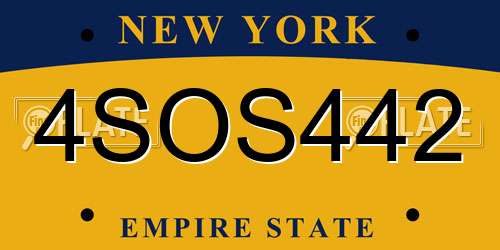 4SOS442 New York License Plate