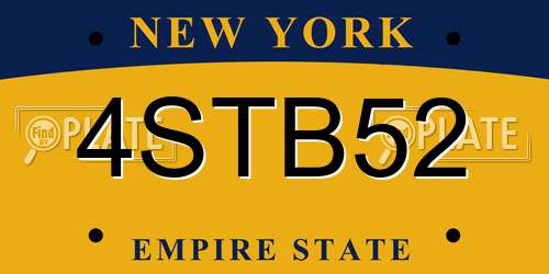 4STB52 New York License Plate