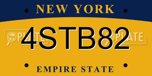 4STB82 New York License Plate