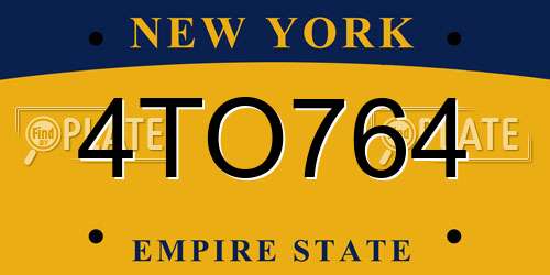 4TO764 New York License Plate