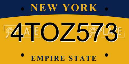 4TOZ573 New York License Plate