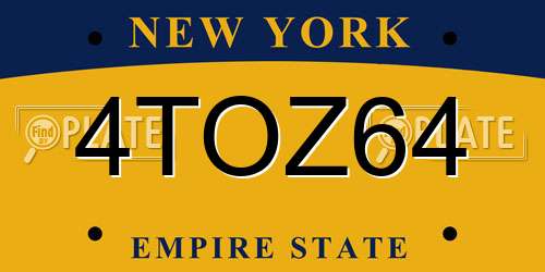 4TOZ64 New York License Plate