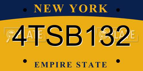 4TSB132 New York License Plate