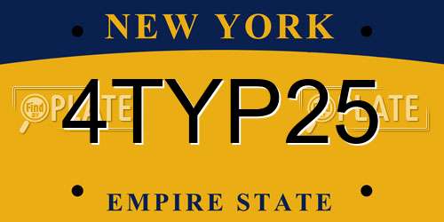 4TYP25 New York License Plate