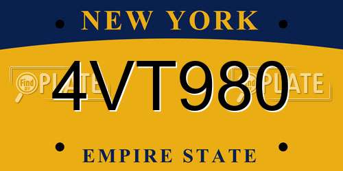 4VT980 New York License Plate