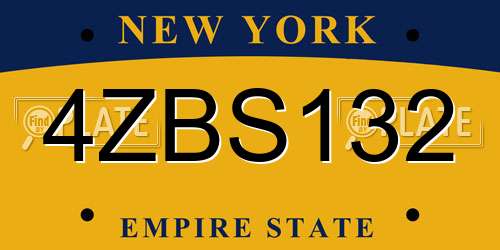 4ZBS132 New York License Plate