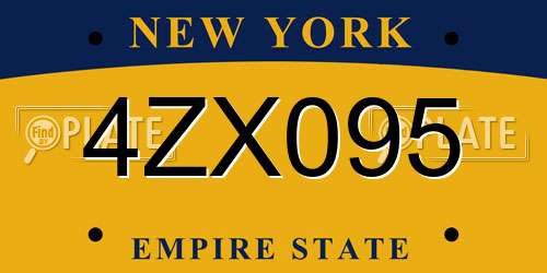 4ZX095 New York License Plate