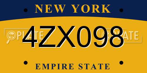 4ZX098 New York License Plate