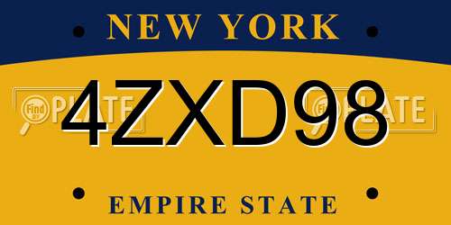 4ZXD98 New York License Plate