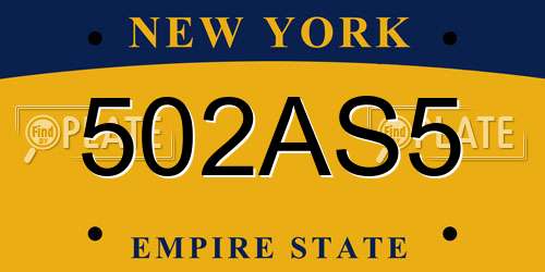 502AS5 New York License Plate