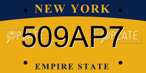 509AP7 New York License Plate