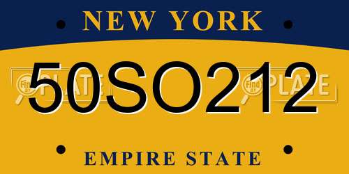 50SO212 New York License Plate