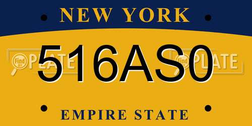 516AS0 New York License Plate