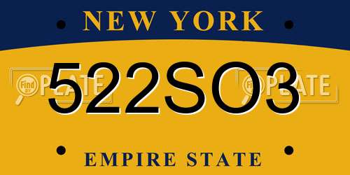 522SO3 New York License Plate