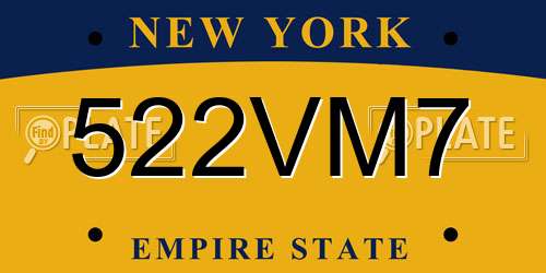 522VM7 New York License Plate