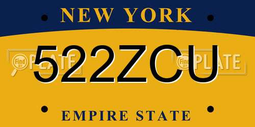 522ZCU New York License Plate