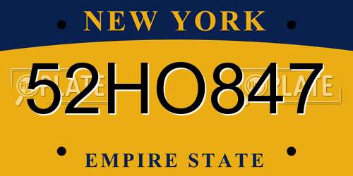 52HO847 New York License Plate