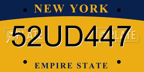 52UD447 New York License Plate