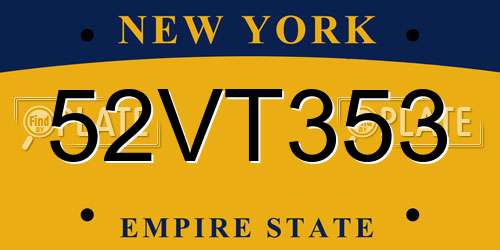 52VT353 New York License Plate