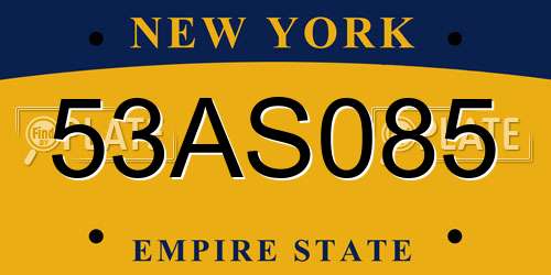 53AS085 New York License Plate