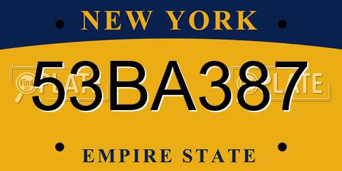 53BA387 New York License Plate
