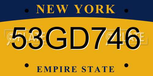 53GD746 New York License Plate