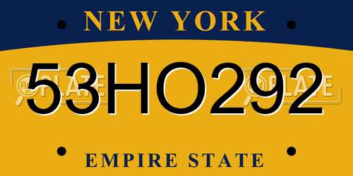 53HO292 New York License Plate
