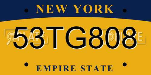 53TG808 New York License Plate