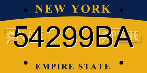 54299BA New York License Plate