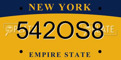 542OS8 New York License Plate