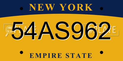 54AS962 New York License Plate