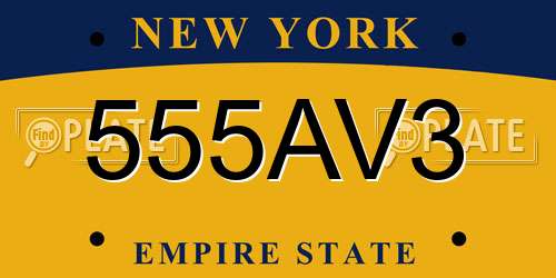 555AV3 New York License Plate
