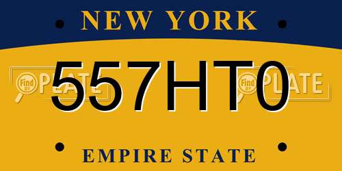 557HT0 New York License Plate
