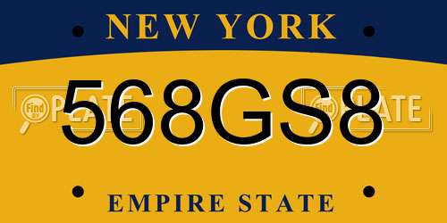 568GS8 New York License Plate