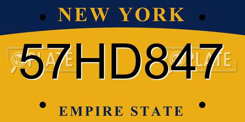 57HD847 New York License Plate