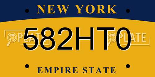 582HT0 New York License Plate