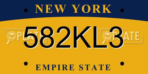 582KL3 New York License Plate