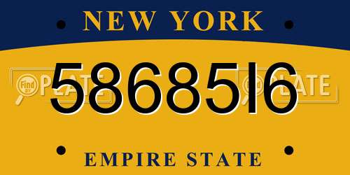 58685I6 New York License Plate