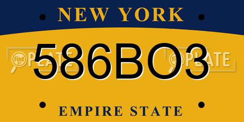 586BO3 New York License Plate