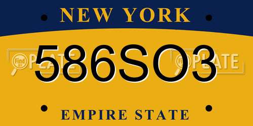 586SO3 New York License Plate