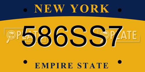 586SS7 New York License Plate