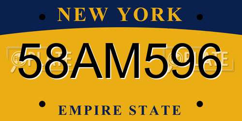 58AM596 New York License Plate