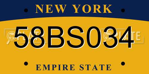 58BS034 New York License Plate