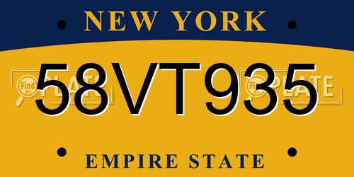 58VT935 New York License Plate