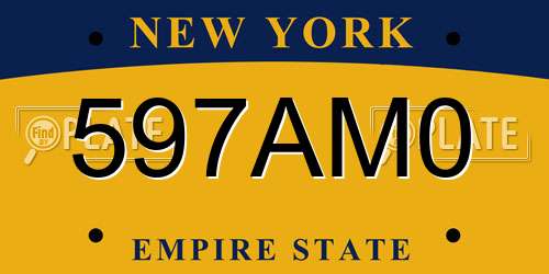 597AM0 New York License Plate