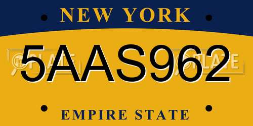 5AAS962 New York License Plate