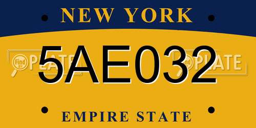 5AE032 New York License Plate